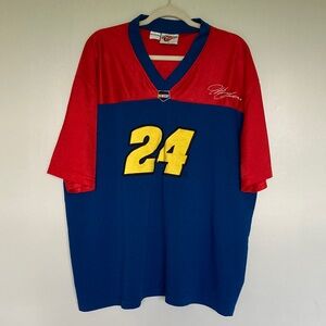 NASCAR Jeff Gordon Red and Blue Jersey with Yellow Number 24 Signature Men’s XL